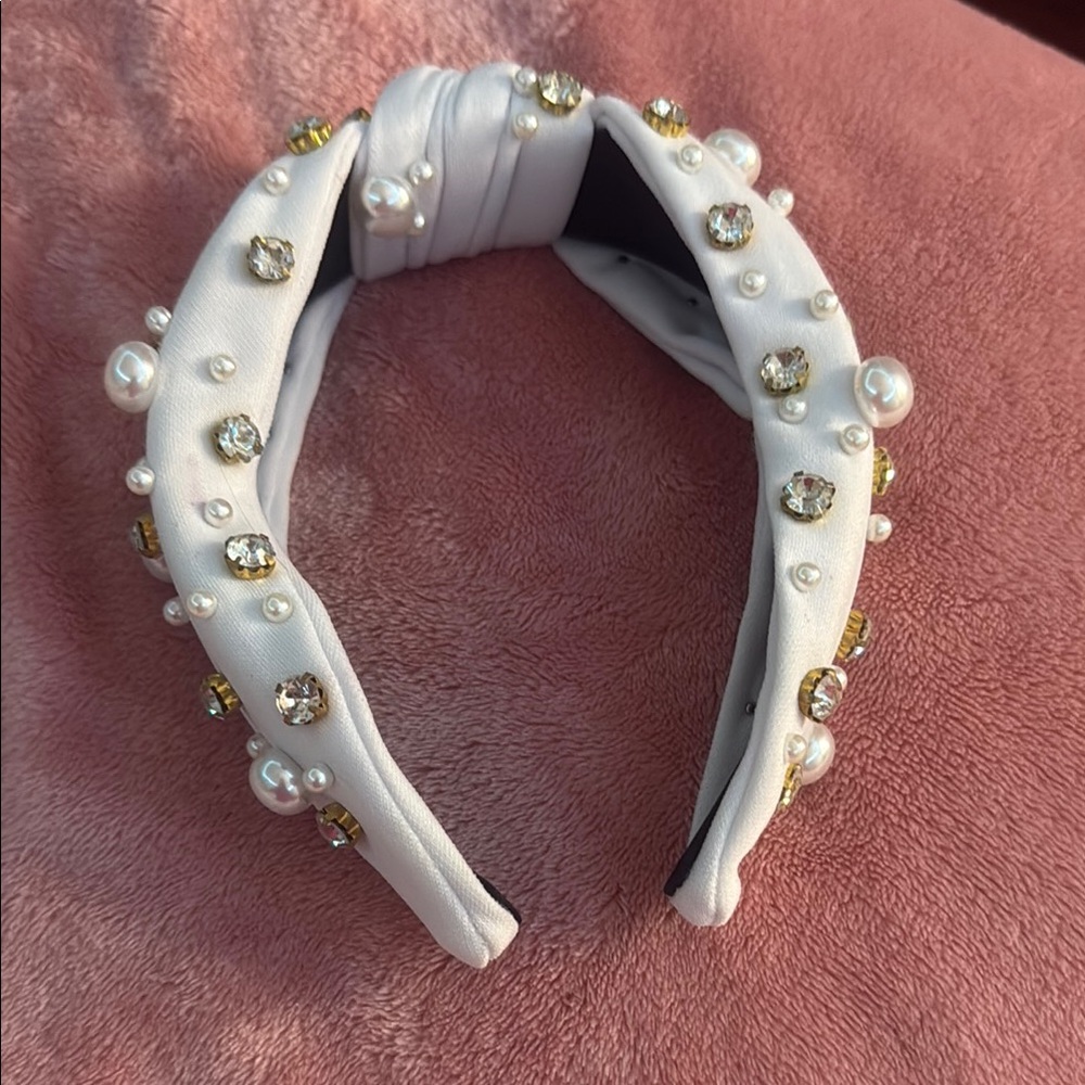 Elegant White Pearl and Crystal Embellished Headband